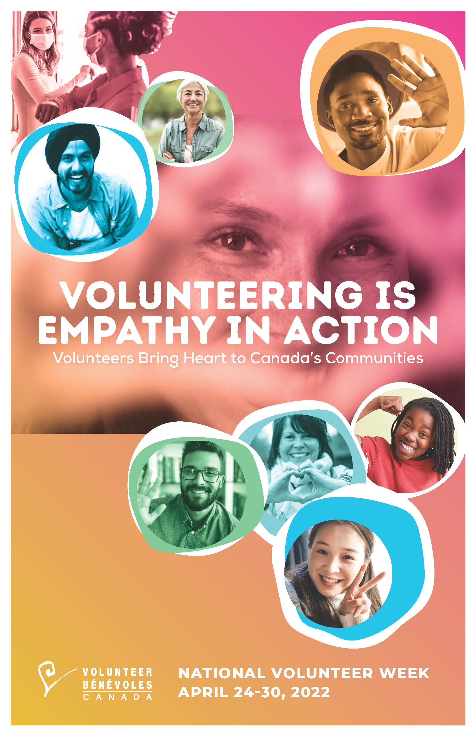 National Volunteer Week Poster Volunteering is Empathy in Action: images of individuals smiling